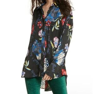 FREE PEOPLE‎ Champ Fleurs Shirt Women's Small Oversized Button Up Floral